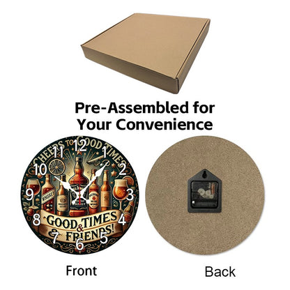 Beer & Whiskey Wooden Round Silent Hanging Wall Clock, Suitable For Living Room, Office, Study Room, Bedroom, Home Decoration