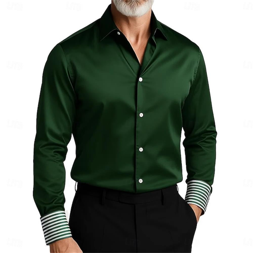 Fashionable men's long sleeved shirt with slim fit collar button solid color casual party plus size men's shirt