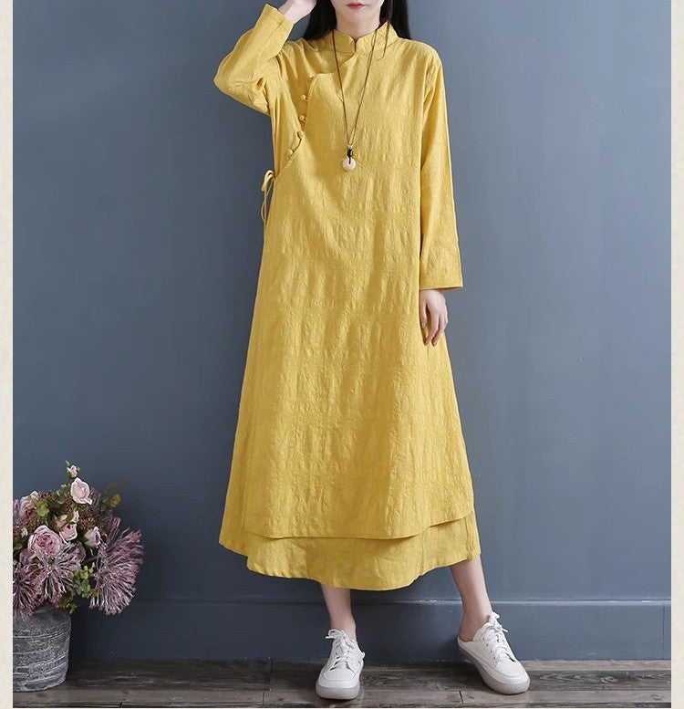 NYFS 2025 Spring Autumn New Womens Dresses Vestidos Robe Elbise Loose Plus Size Cotton Linen Double Layer Long Dress