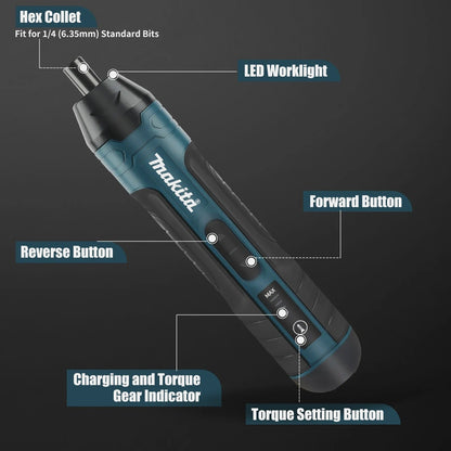 Parafusadeira Furadeira Elétrica a Bateria Makita 1300mah Recarregável Ajustável Multi-função Ferramentas de Reparo de Torque para Desmontagem