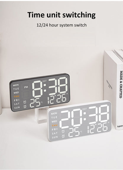 Mirror Brushed Finish Wall Clock Premium Feel Silent Wall Clock Table Alarm Clock Temp Display Bedroom Office Living Room Decor