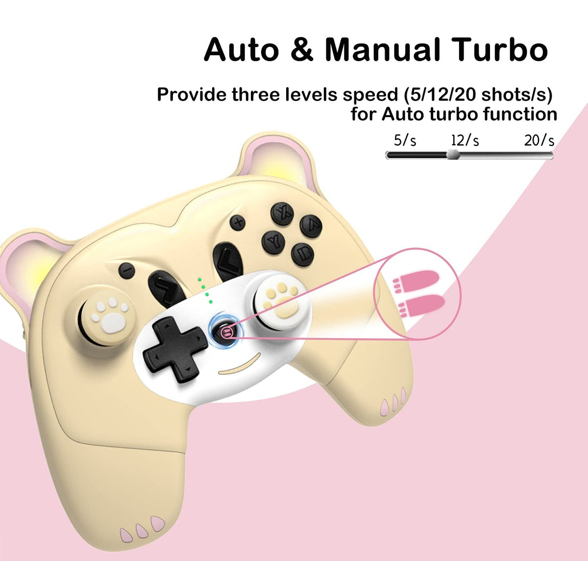 Wireless Controller for Nintendo Switch/Switch Lite, Cute Pro Controller with Macro, Wake-Up, Headphone Jack, Turbo, Motion, Vibration, Ergonomic and Breathing Light – Yellow