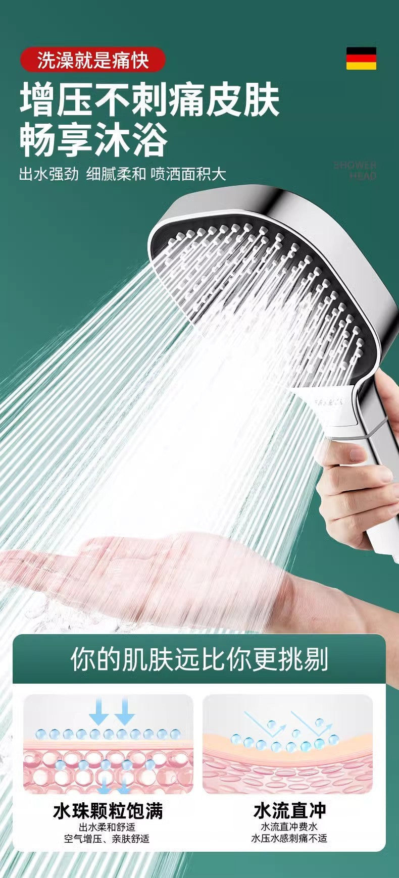 Novo chuveiro de painel grande de 13CM com 3 modos, chuveiro de massagem de alta pressão com elemento filtrante, acessórios para banheiro