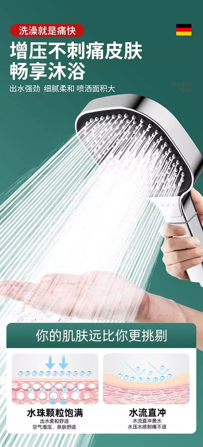 Novo chuveiro de painel grande de 13CM com 3 modos, chuveiro de massagem de alta pressão com elemento filtrante, acessórios para banheiro
