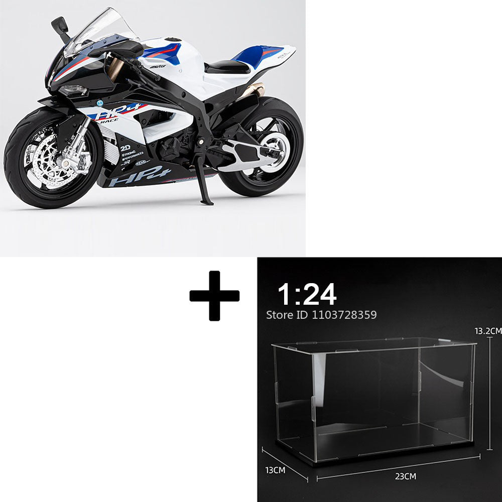 Miniaturas de Motocicletas de Brinquedo Modelo HP4 1:12 Liga Fundida com Som, Luz, Amortecimento, Pneus de Borracha, Enfeite, Presentes para Meninos