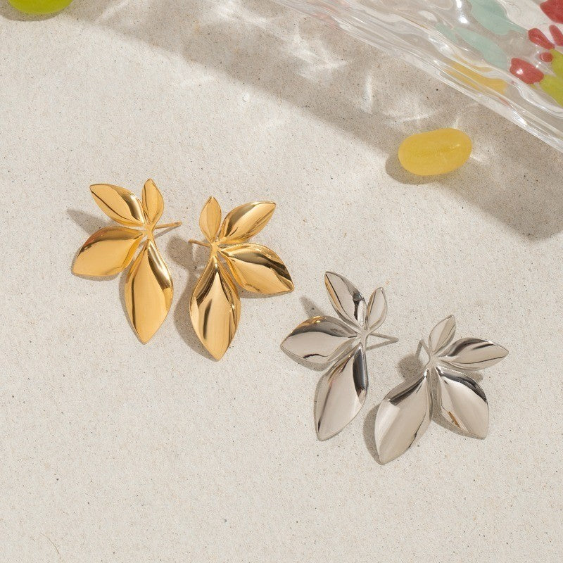 Brincos de pino em forma de folha de aço inoxidável para mulheres e meninas joias da moda da moda de alta qualidade elegantes e delicadas ideias de presente