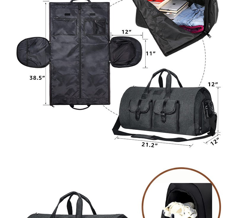 2025 New Men Waterproof Weekend Travel Work Large Capacity Multifunctional Hand Luggage Storage Two-in-One Convertible Suit Bag