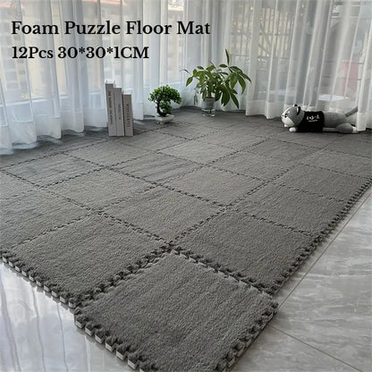 12Pcs Foam Puzzle Floor Mat Mat Interlocking Fluffy Playmat Plush Area Mat for Home Game Room Bedroom Decoration 30*30*1CM