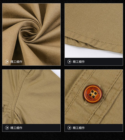 Men Summer Short Sleeved Shirts Multi Pockets Military Tooling Shirts New Male Cotton Outdoor Casual Shirts Size 5XL