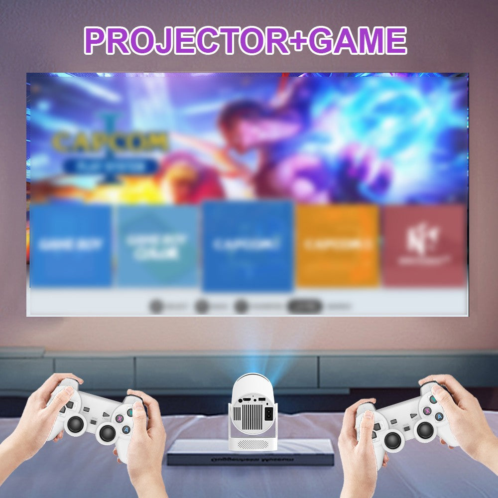 Projetor de Jogos Velec HY300 Pro HiFi 2 EM 1 Chip Profissional Projetor Android Com 2 Controles de Jogo Sem Fio 20000+ Jogos