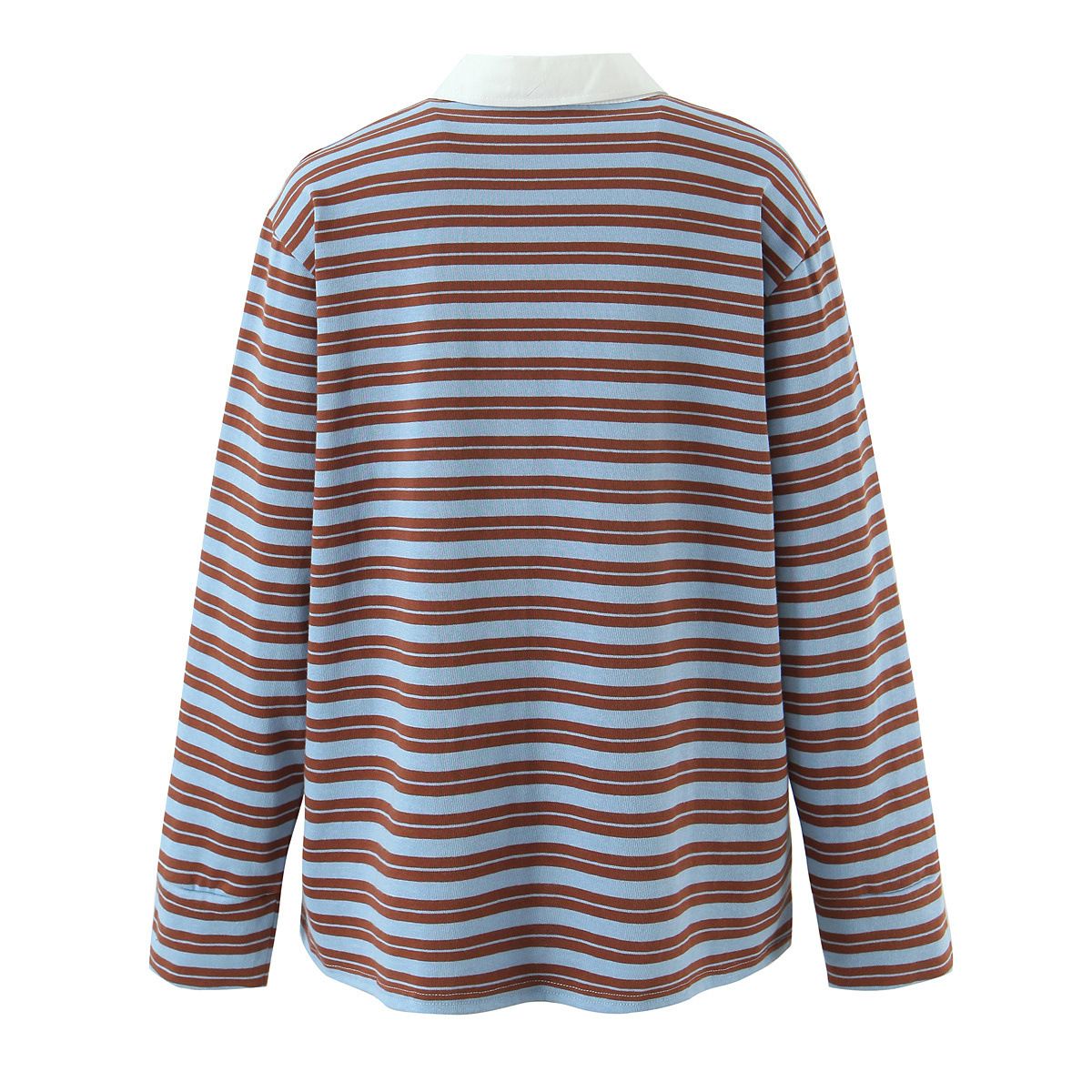 Autumn New Striped Loose Polo Collar Women Tops Fashion Vintage Patchwork Long Sleeve T Shirt Streetwear Women Basic Tops