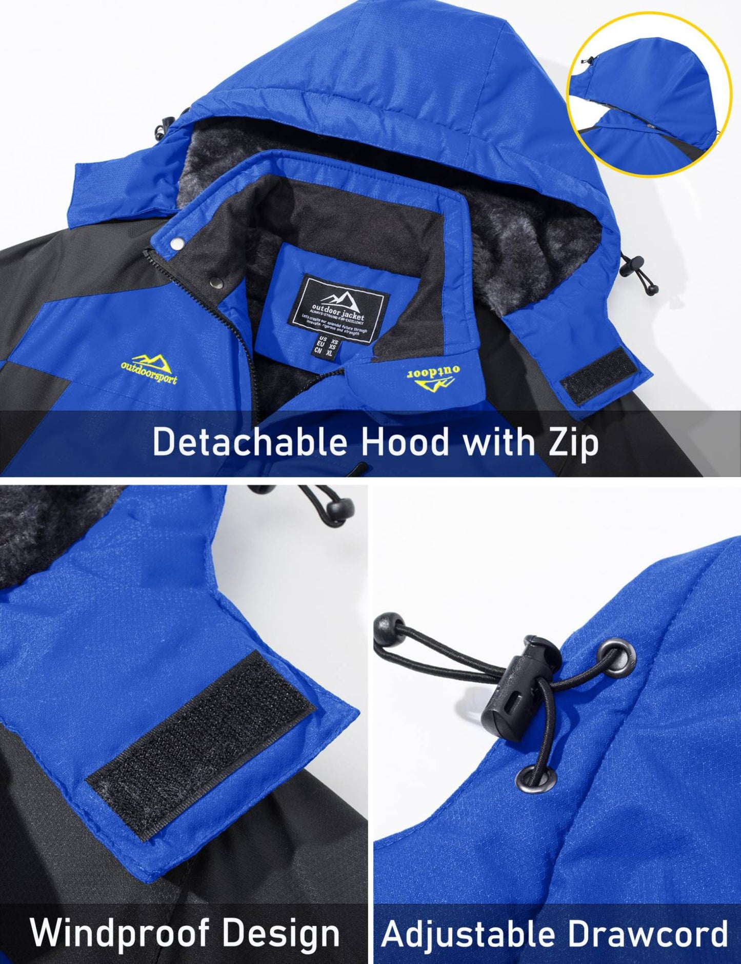 Jaqueta Masculina Impermeável TACVASEN de Inverno Pesada Forrada com Lã, Jaquetas de Esqui e Snowboard, Casacos Corta-Vento com Capuz Removível