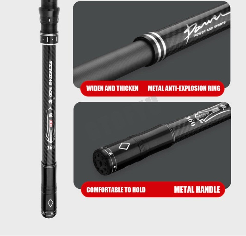 Cana de Pesca Telescópica de Carbono Portátil de 3,0M-4,5M, Vara de Pesca Giratória para Barco, Água Salgada, Água Doce, Surfcasting, Baitcasting