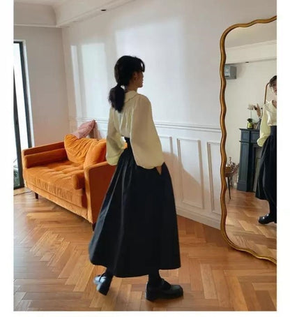 Autumn Outfit Set Women's 2023 New Court Sle Retro irt Versatile Mid-Length A-Line  Skirt for Pear aped Body