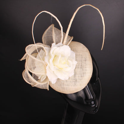 Fascinator de Casamento Sinamay de 4 Camadas de Ótima Qualidade Chapéu para Casamento Elegante Mulheres Moda Acessório de Cabelo Chapeau de Festa e Jantar