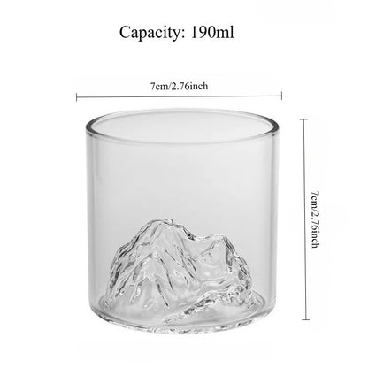 Conjunto de Copos de Uísque de Montanha Glacial 3D Japonesa - Copos Baixos & para Pedras com Caixa de Presente de Madeira para Uísque, Vodka, Vinho