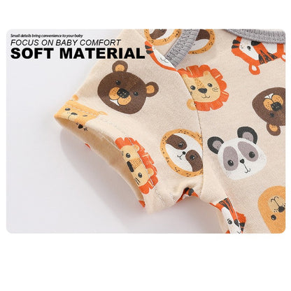 Kiddiezoom 4pcs Fashion Short Sleeve Cartoon Baby Boy Girl Bodysuit 100% Cotton Newborn Boy Girl Onesies Clothes