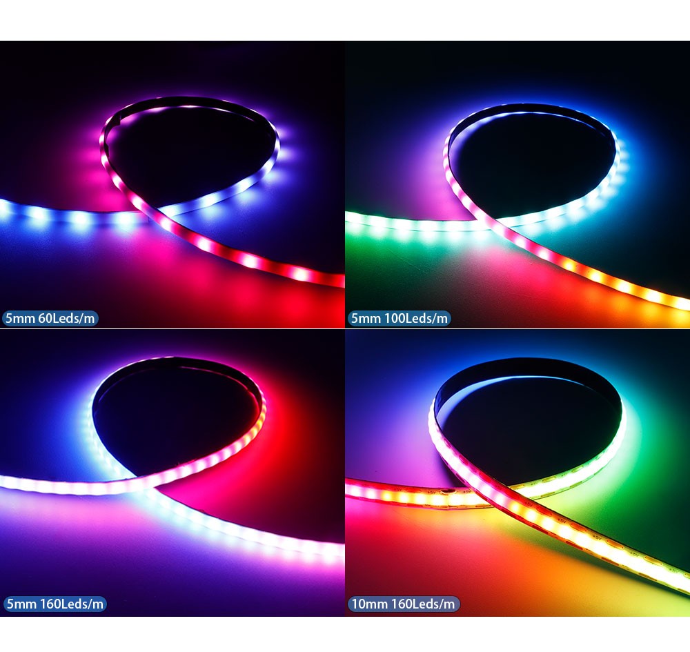 WS2812B Individually Addressable COB LED Strip 60 100 160Led/M High Density Flexible 5mm/10mm WS2812 RGBIC COB Light DC5V