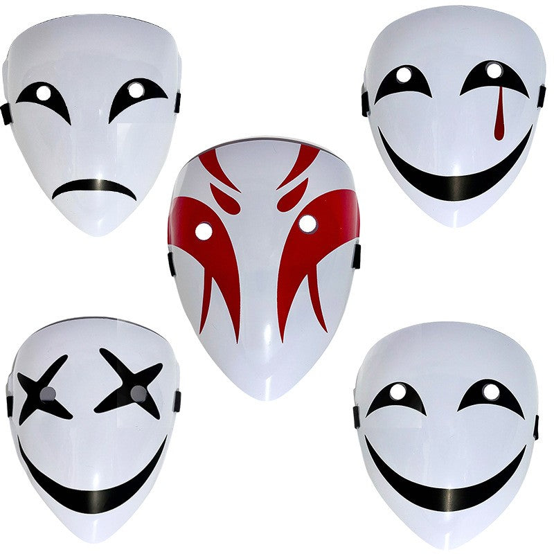 5 Pcs Creepy White Halloween Full Face Mask, Scary Smile / Sad / Cross Eye Print Mask for Adults Halloween Costume and Party