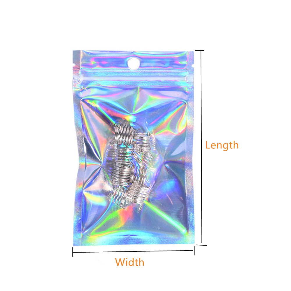 100pcs One Side Clear Laser Shiny Aluminum Foil Zip Lock Bags  Reflective Holographic Self-sealing Pouch for Fashion Accessories