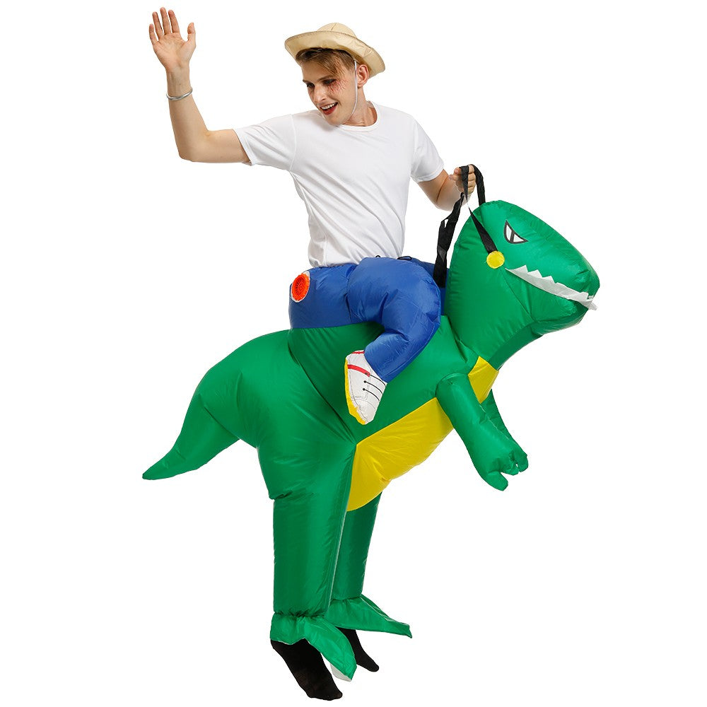 Child Adult Unisex Boy Girl Inflatable Green Dinosaur Cosplay Costume Kids Kindergarden Performance Halloween Carnival Party