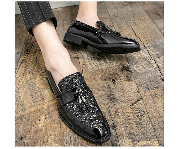 British Style Sequined Leather Shoes Men Golden Men's Loafers Big Size 38-47 Luxury Comfortable Business Shoes Men Formal Shoes