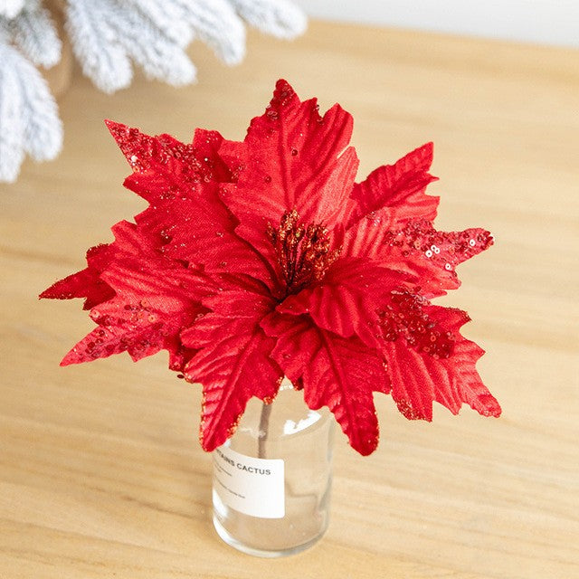 Gold Simulation Christmas Flower Christmas Tree Decorative Flower 20cm Sequin Velvet Ecoration