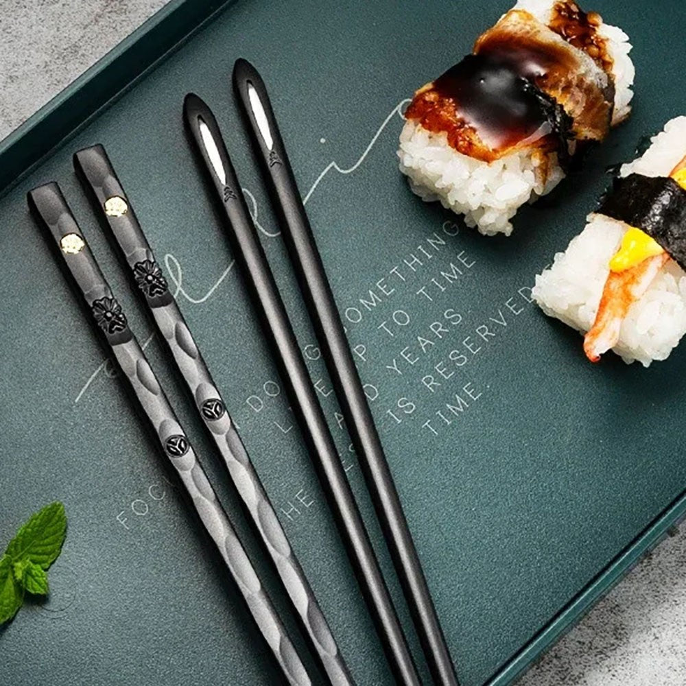 5 Pares de Hashis Japoneses Chineses Sushi Antiderrapantes Reutilizáveis de Metal Conjunto de Hashis Coreanos Conjunto de Talheres de Liga Saudável