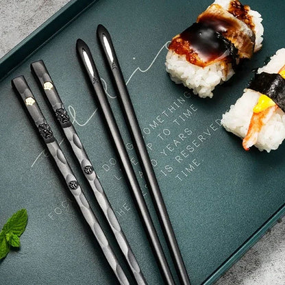 5 Pares de Hashis Japoneses Chineses Sushi Antiderrapantes Reutilizáveis de Metal Conjunto de Hashis Coreanos Conjunto de Talheres de Liga Saudável