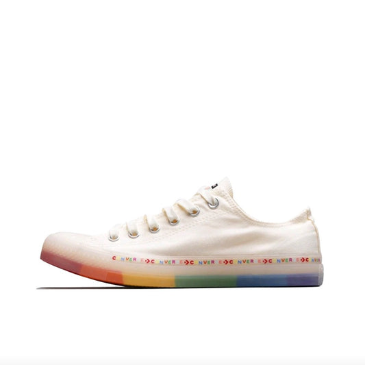 Converse Chuck Taylor All Star Men's and Women's Skateboarding Shoes, Outdoor, Breathable Sneakers, White/Rainbow Colors