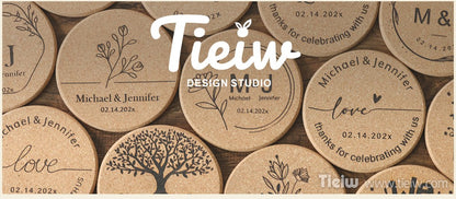 30pcs Personalized Cork Coasters-Tieiw Design-Wedding Favor for Guests Party Bridal Shower Corporate Engraved Coaster Gifts Bulk