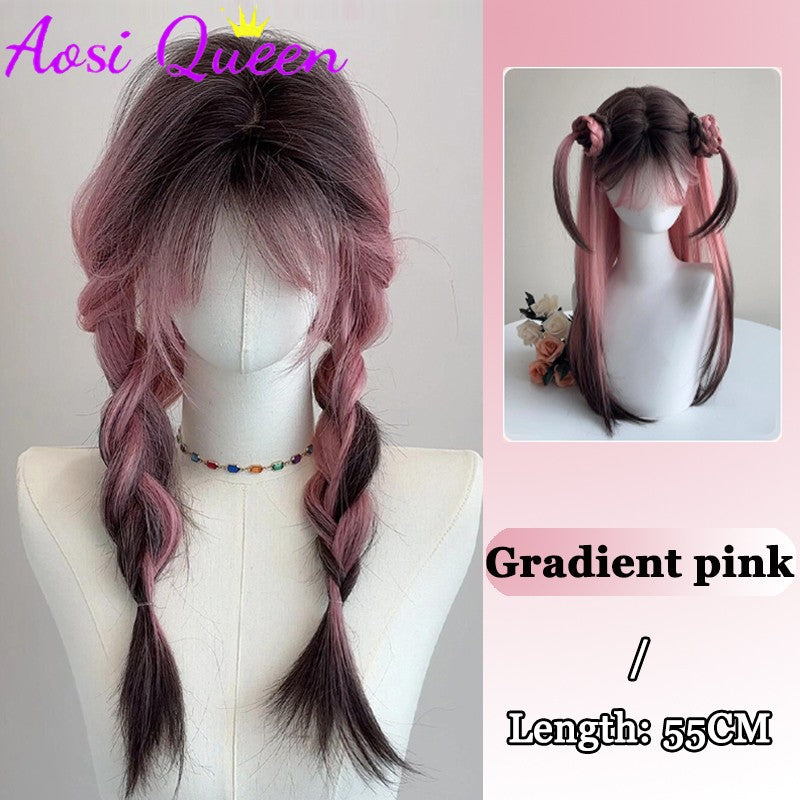 AOSI Synthetic Mint Green Wig Long Hair Summer Thin Bangs Long Straight Hhair Daily Party Cos Wig