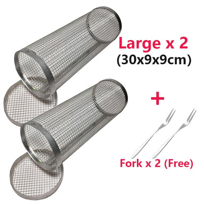 1-4pcs Rolling Grilling Basket Stainless Steel BBQ Grill Basket Mesh Portable Outdoor Camping Barbecue Rack kitchen accessories
