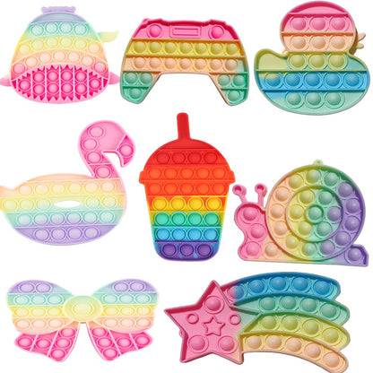 1-5PCS Rainbow Silicone Decompression Toys Cute Styles Bubble Finger Game Stress Relief Squeeze Sensory Toys Fun Party Favors