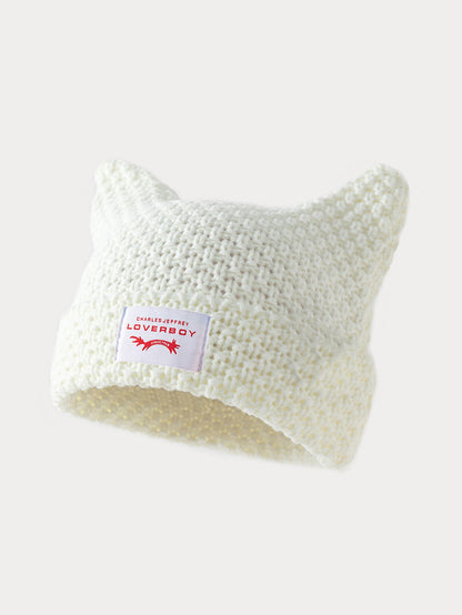 Y2K Handmade Stripe Knit Beanie Hat Cat Ears Cold Hat Winter Men Female Warm Crochet Hat Kawaii Designer