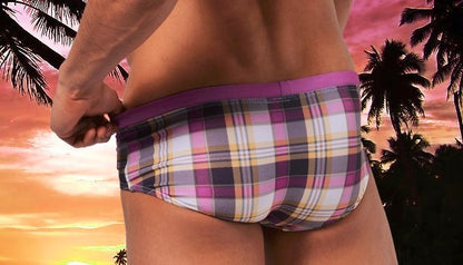 GANYANR Brand Swimming Trunks Swimwear Men Sunga Swimsuit Bikini Gay Sexy Swim Shorts Plaid Briefs Low Waist Bulge Pouch 2017