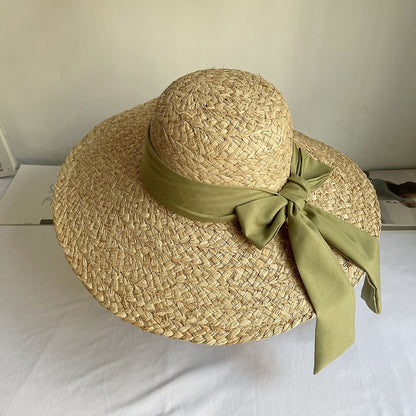 Chapéu de palha Raffite com aba grande para Jazz, chapéu de praia retrô inglês versátil para mulheres com proteção solar, estilo Hepburn, chapéu de senhora francesa