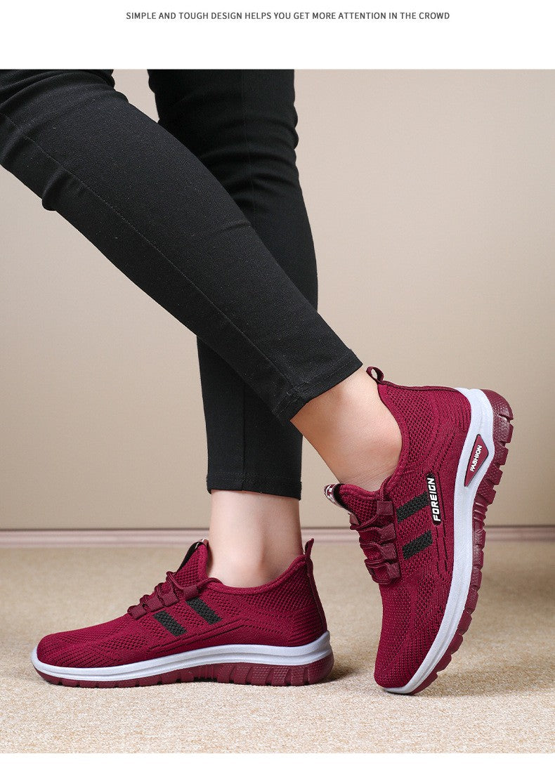 Autumn Women Sneakers Fashion Lace Up Mesh Breathable Outdoor Walking Purple Round Toe Non-slip Thick Sole Tennis Shoe Mujer