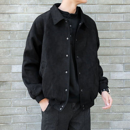 Men's Fashion Vibe Style Faux Suede Oversized Casual Jacket Autumn Streetwear Trendy Bomber with Premium Look