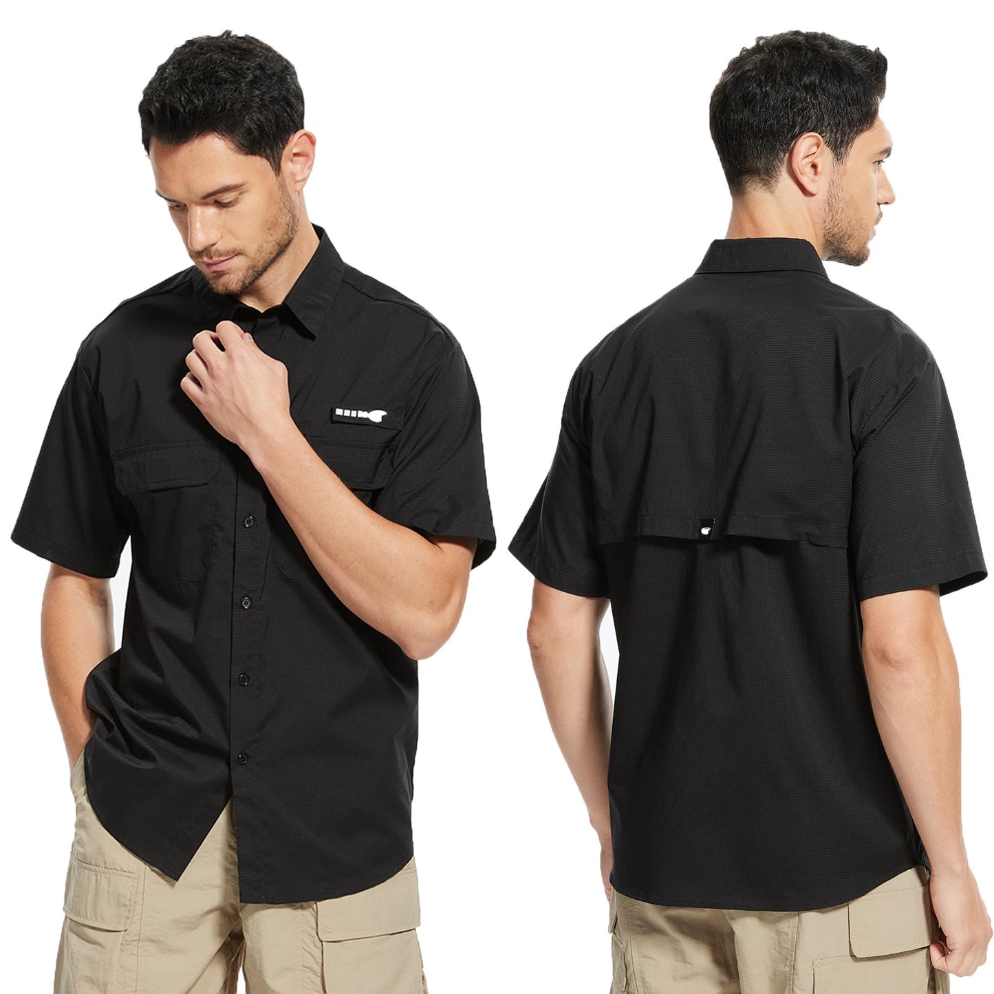 Men's UPF 50+ Short Sleeve Sun Protection Fishing Shirts, Rashguard Casual Button Down Fishing Hiking Shirt with Breathable Mesh