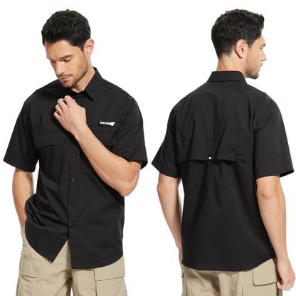 Men's UPF 50+ Short Sleeve Sun Protection Fishing Shirts, Rashguard Casual Button Down Fishing Hiking Shirt with Breathable Mesh