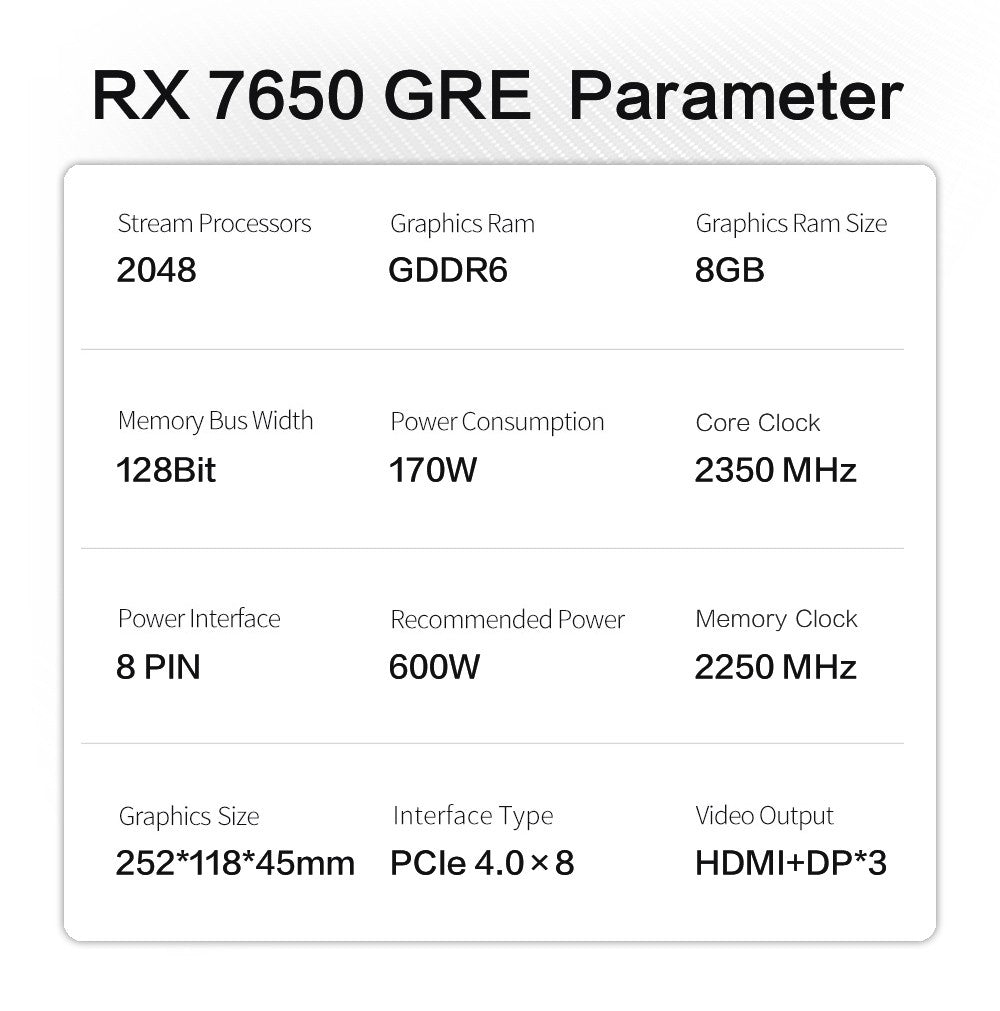 Placa de Vídeo MLLSE AMD Radeon RX 7650 GRE 8GB GDDR6 DP HDMI
