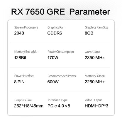Placa de Vídeo MLLSE AMD Radeon RX 7650 GRE 8GB GDDR6 DP HDMI