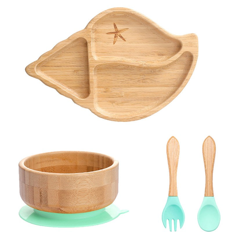 4pcs Bamboo Plate Sets Baby Feeding Bowl Wooden Kids Feeding Supplies Spoon Fork for Baby Tableware Suction Plate Bowl Cup