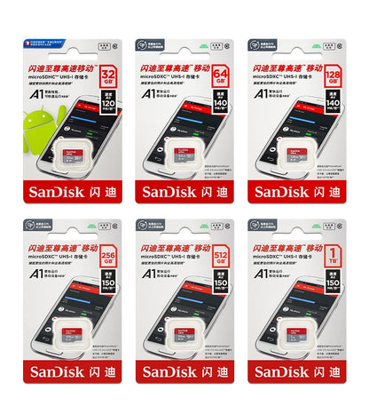 Cartão Micro SD SanDisk Original C10 32GB 64GB 128GB 256GB 512GB Até 150MB/s Cartão de Memória Microsd 1TB Cartão Flash TF A1 para Celular
