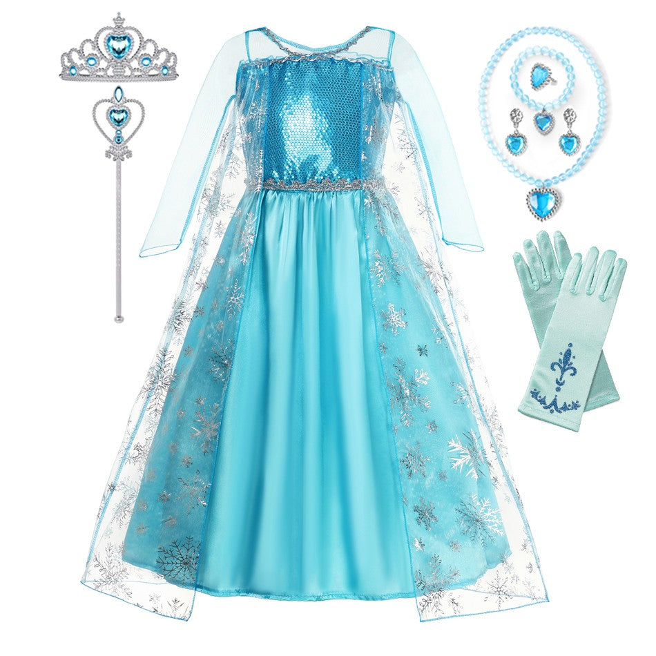 Girls Snow Queen Elsa Kids Costumes for Girl 2025 Carnival Party Prom Gown Robe-Playing Children Clothing Toddler Princess Dress