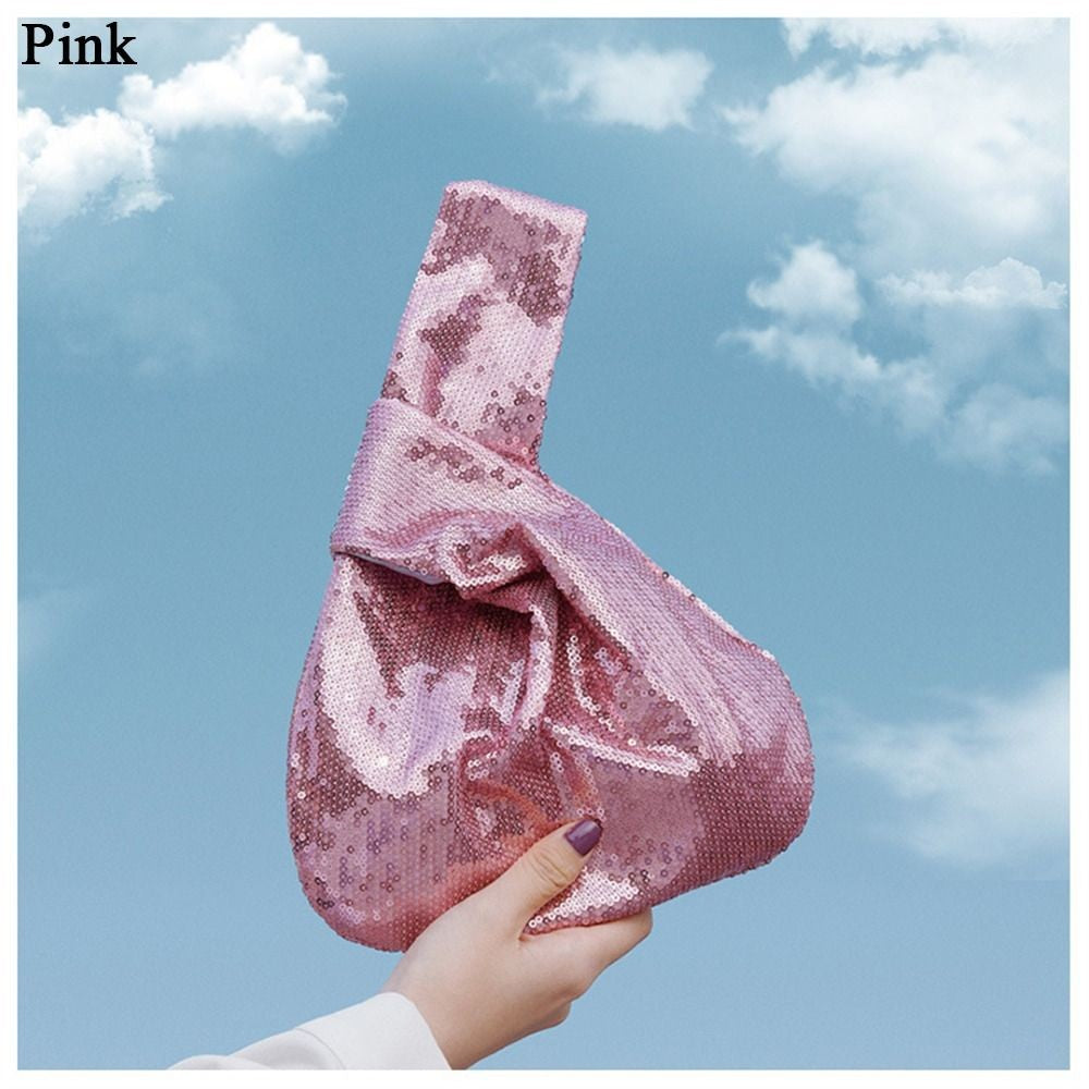 Ladies Trendy Fashion Reversible Sequin Evening Clutch Purse Women Girls Small Glitter Wrist Knot Bag