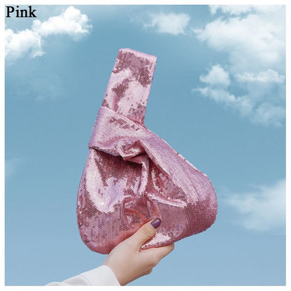 Ladies Trendy Fashion Reversible Sequin Evening Clutch Purse Women Girls Small Glitter Wrist Knot Bag