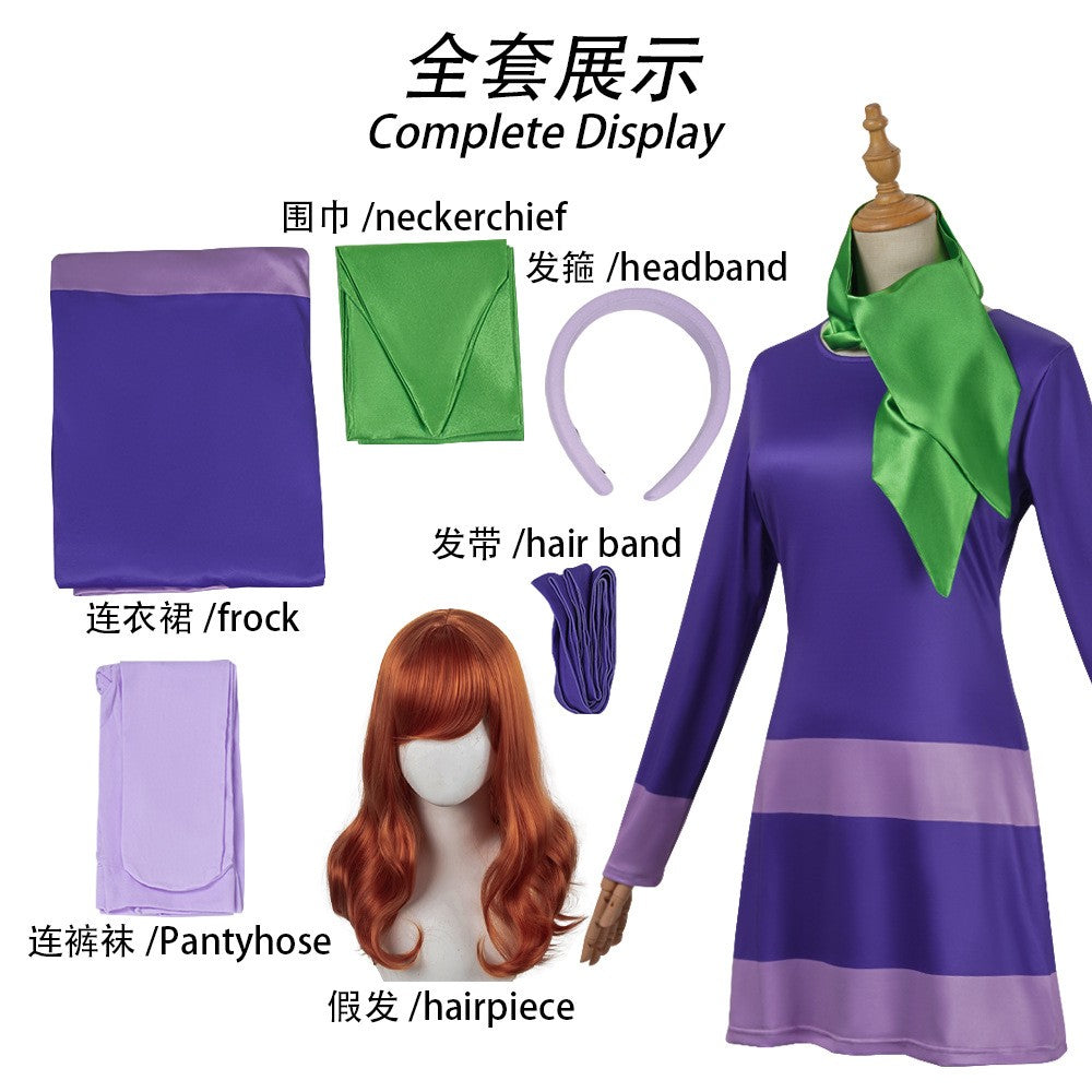 Daphne Blake cosplay costume adult Women fantasy song disguise dress socks TV cosplay Halloween cosplay set