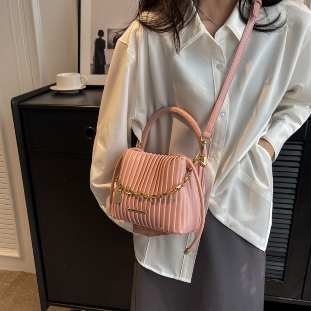 Trendy Pleated Design Crossbody Bag Stylish Chain Shoulder Bucket Bag Elegant Messenger Bag Casual Wear